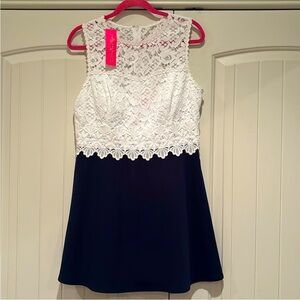 Lilly Pulitzer White Lace Top Navy Skirt Fit-and-Flare Dress